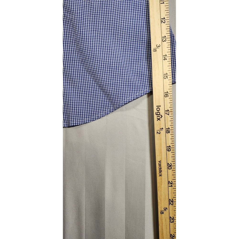 Foxcroft Blue Gingham Ruffle Front Wrinkle Free 3/4 Sleeve Button Shirt 18 0033 - Picture 6 of 10